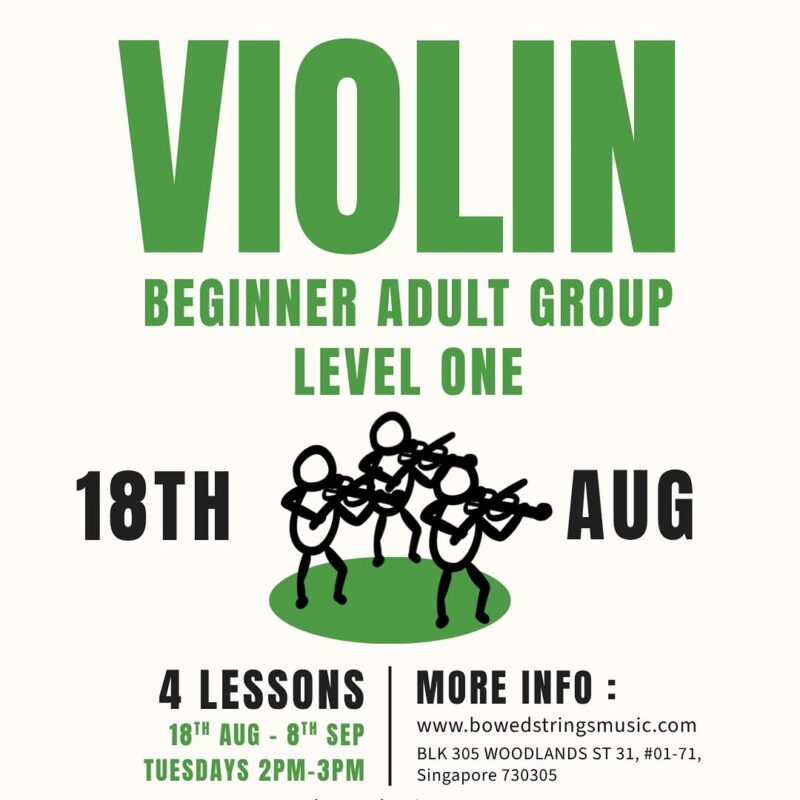 Instagram post: 🎻 Adult Level 1 Violin Group Class (For Complete Beginners) Join our 4-week beginner violin programme, thoughtfully designed to build strong