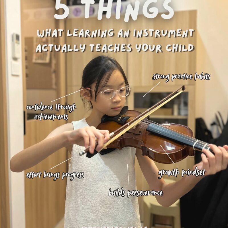 Instagram post: Beyond just playing notes, here’s what learning an instrument can teach a child! 1. Teaches that effort brings progress: students experience